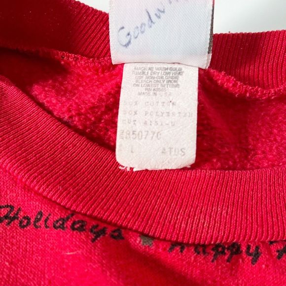 Vintage 90s Holiday Time Red Ugly Puff Paint Pullover Popover Sweatshirt Sweater - Picture 15 of 16